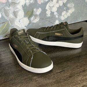 Puma sneakers.  Rare army green leather, mens size 10